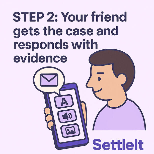 Step 2 Your friend gets the case and responds with evidence